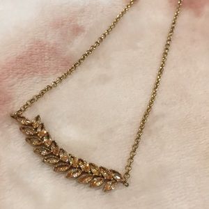 Golden Crystal Leaves 17” Pendant Neckkace Adjustable 2” Resale with BR charm